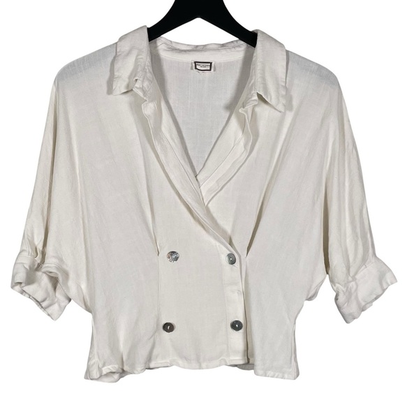 Mo:vint Ivory Linen Cotton Double Breasted Top S/M - Picture 1 of 10